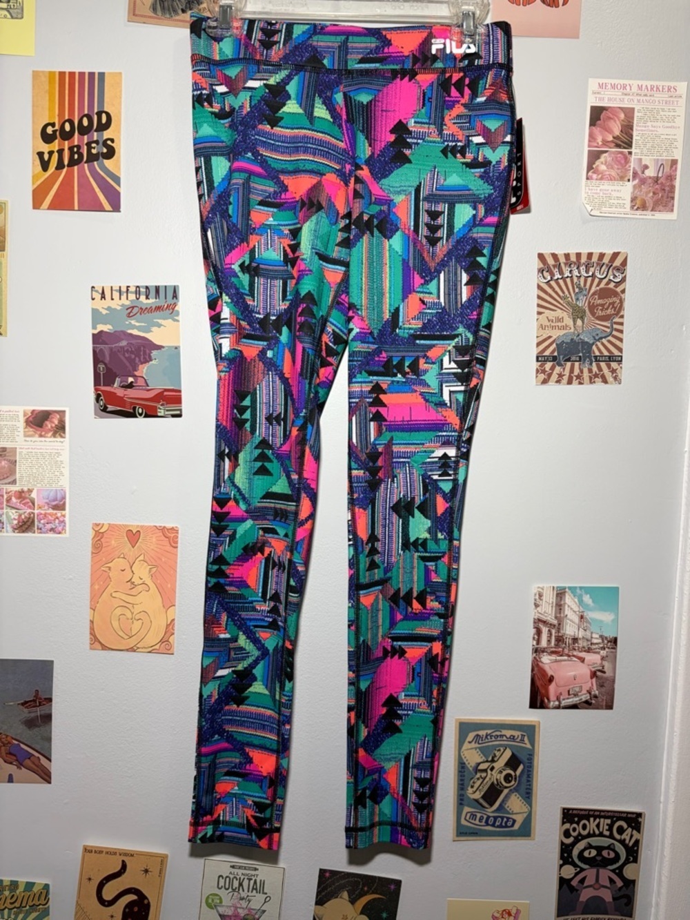 Fila Girls Multi-Color Geometric Print Leggings - Teal, Pink, Blue